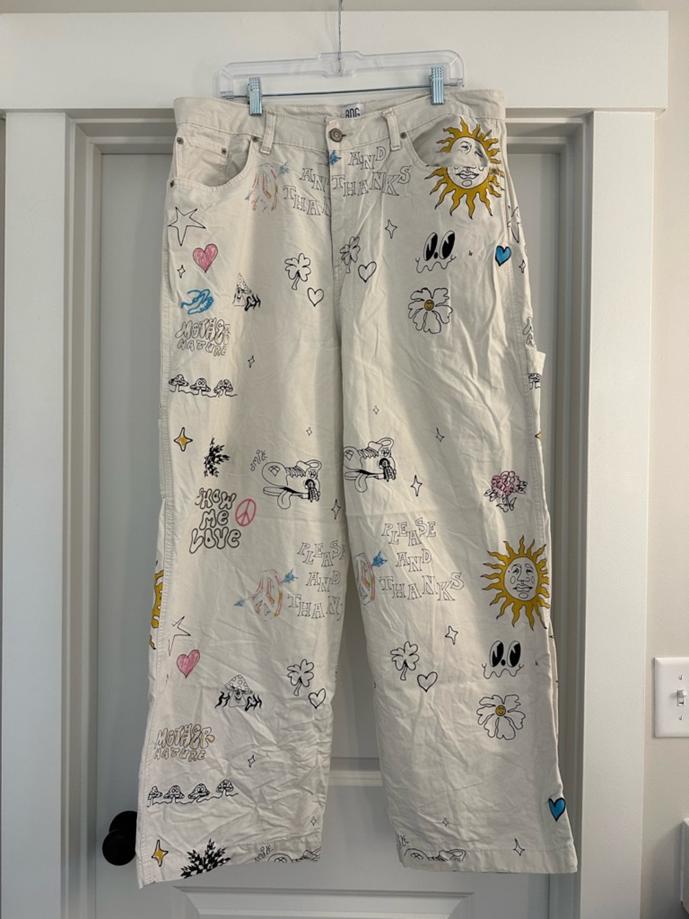 BDG Urban Outfitters Cream Carpenter Embroidered Pants, W36 L32